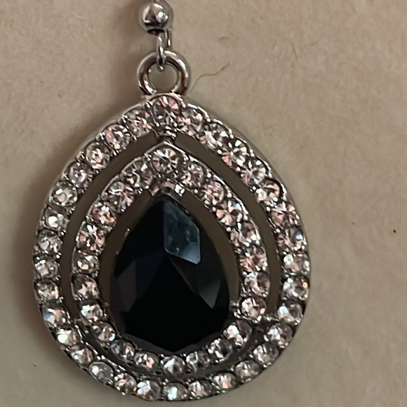 2” silver plated tear drop shaped drop earrings w/50 prong set crystals - Picture 11 of 16